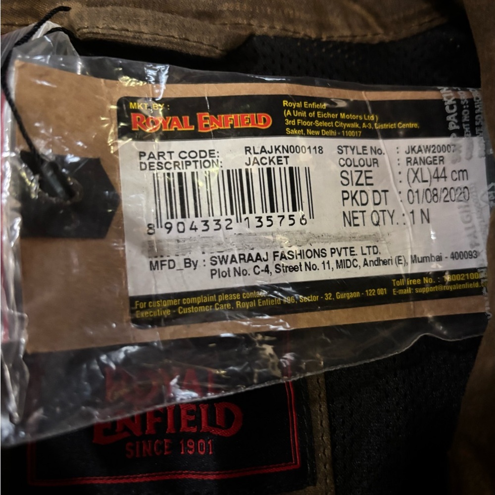 Royal Enfield Panzer Waxed Motorcycle Jacket, Color- Ranger (Brown), Size- XL - Picture 11 of 11